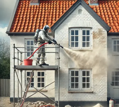 Sandblæsning af facade Sandblæsning af facade på hus